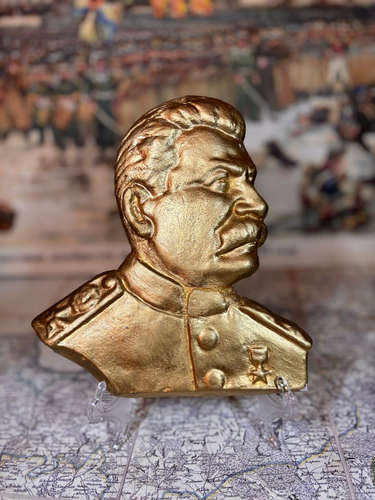 Vintage Gipsen Reliëf Plaquette / Buste Jozef Stalin, Ophalen of Verzenden, Landmacht, Nederland