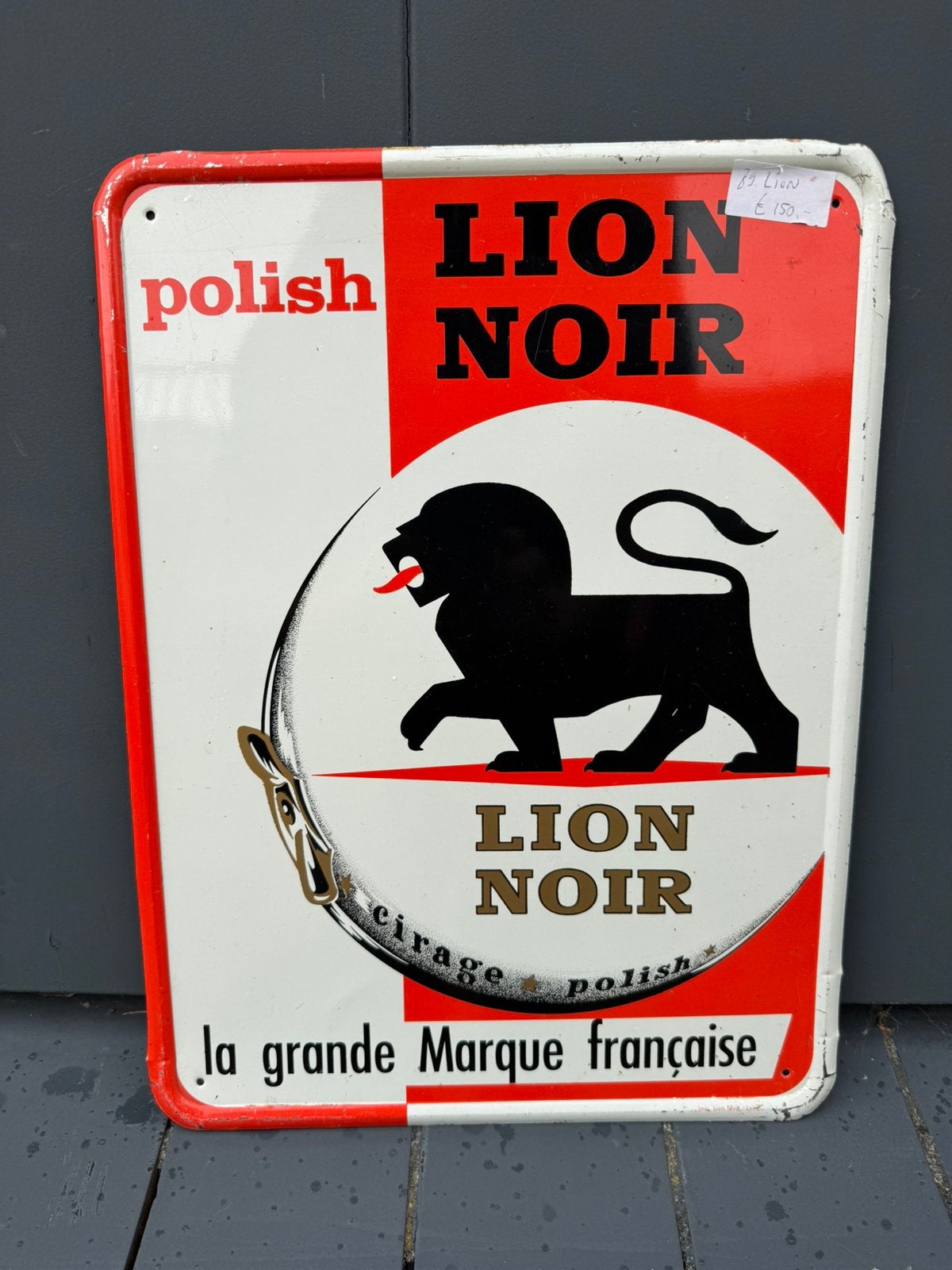 Vintage Lion Noir Reclamebord - Franse Schoenpoets, Ophalen of Verzenden, Gebruikt, Reclamebord