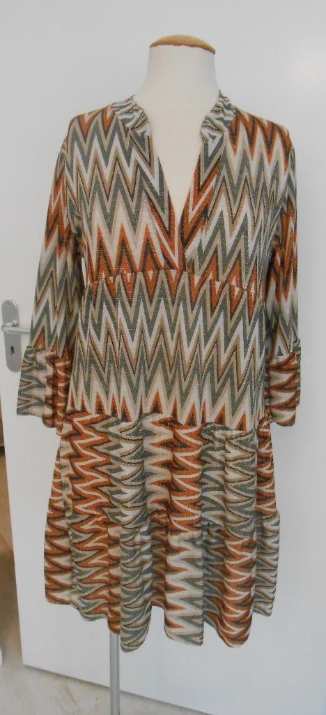 Jurk met allover print en glitters mt S/M, Kleding | Dames, Nieuw, Ophalen of Verzenden, Maat 36 (S), Boven de knie