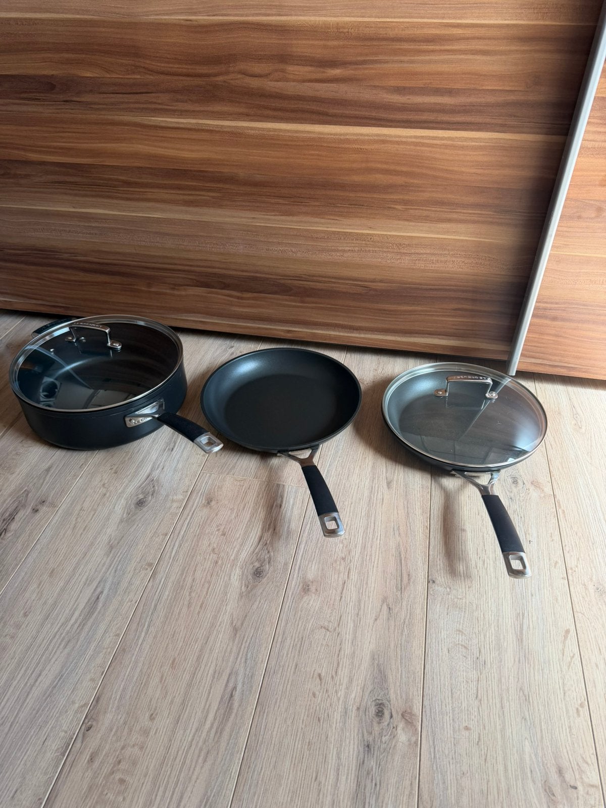 Originele Le Creuset Pannenset (3-delig) incl. Deksels, Huis en Inrichting, Keuken | Potten en Pannen, Gebruikt, Ophalen of Verzenden
