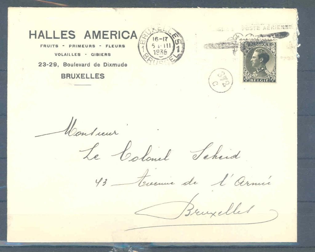 België 1935 Vlagstempel 'utilisez la poste arienne' brief, Ophalen of Verzenden, Brief