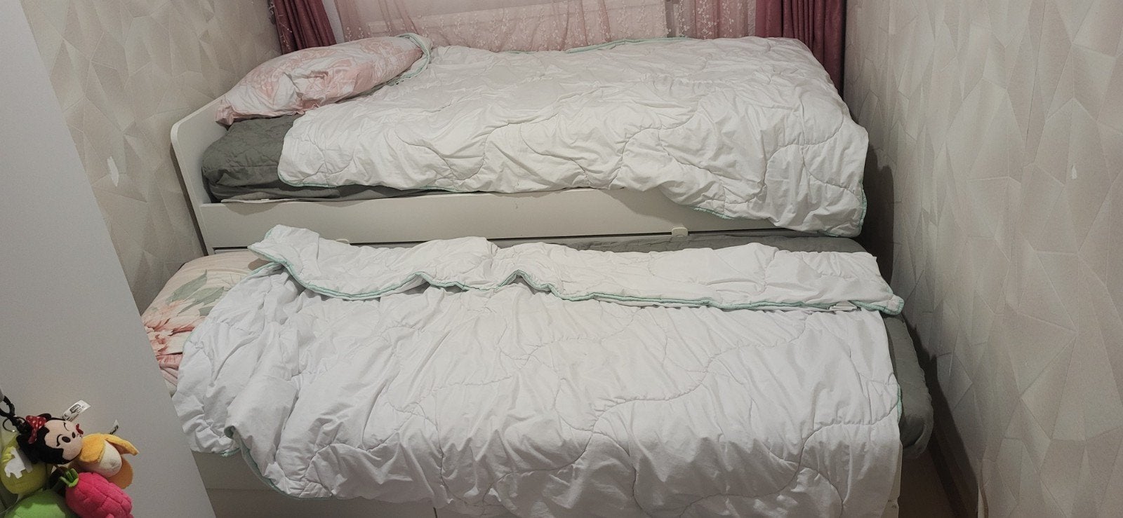 Praktisch bed met uitschuifbed en 2 lades, Gebruikt, Eenpersoons, Wit, Ophalen of Verzenden