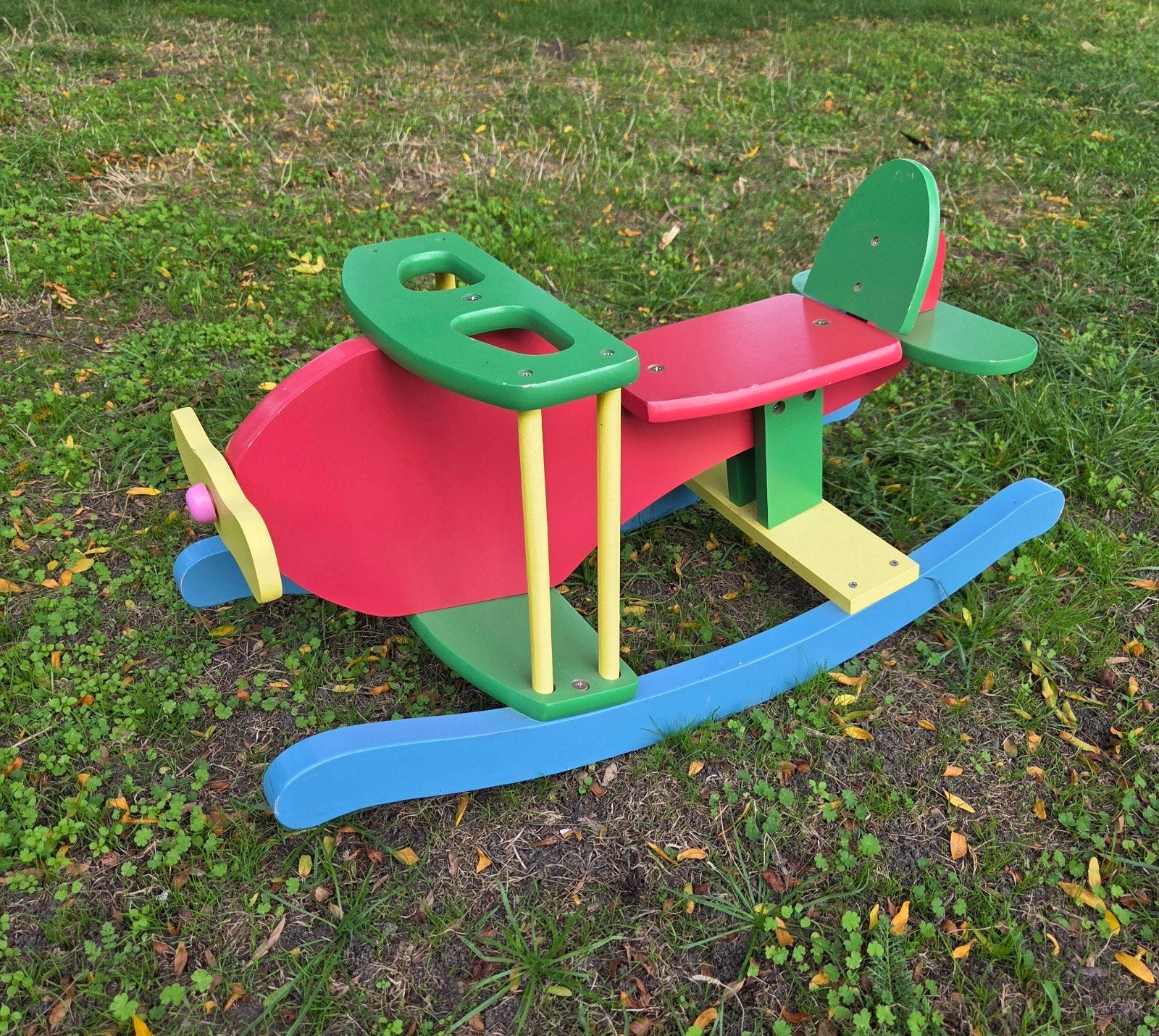 Kleurrijk Houten Hobbelvliegtuig / Schommelvliegtuig, Ophalen of Verzenden