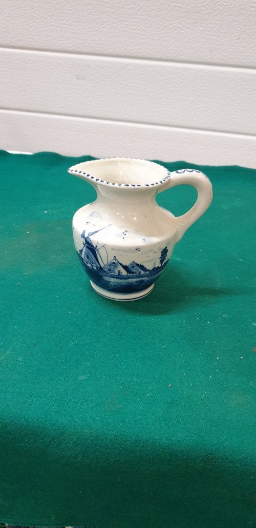 kannetje /vaasje delfts blauw keramiek met molen motief, Ophalen of Verzenden