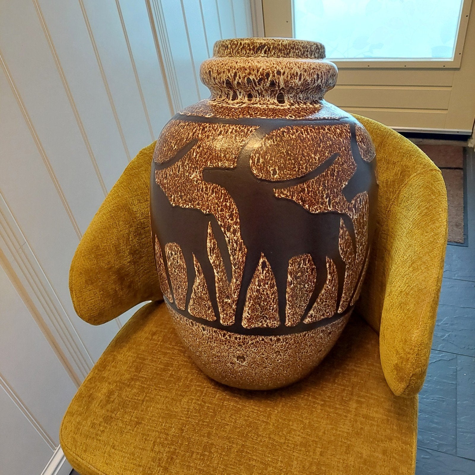 Vintage Aardewerk Vaas met Afrikaans Wild Decor, Ophalen