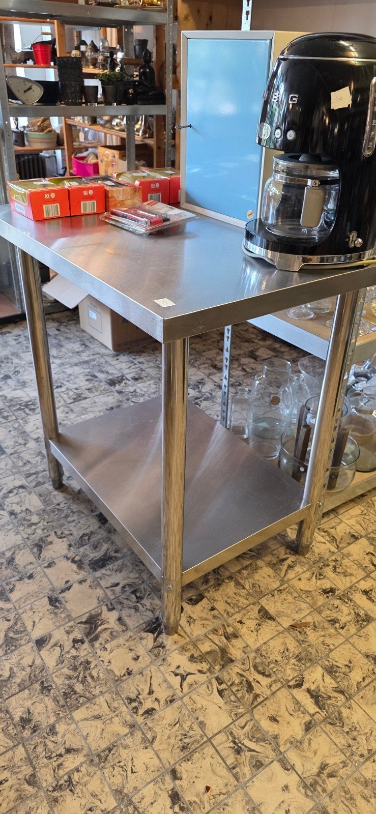 Roestvrijstalen werktafel met onderblad, Ophalen, Gebruikt, 100 tot 150 cm