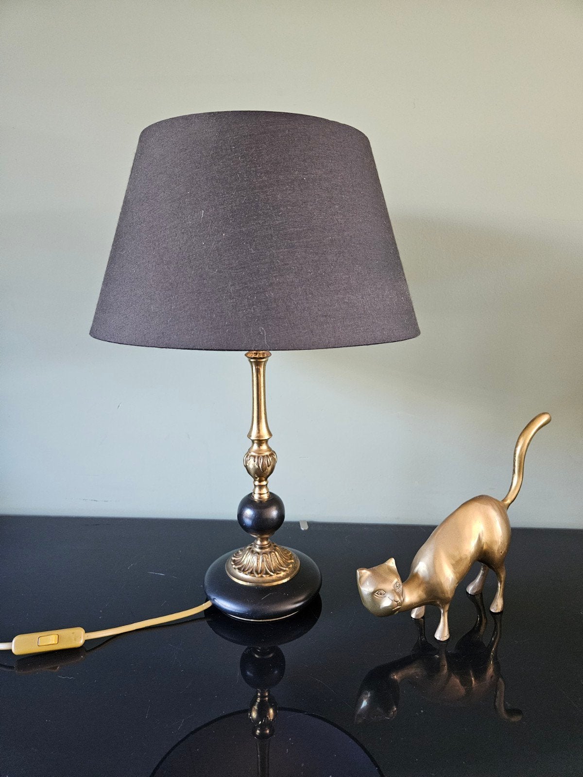 Klassieke vintage tafellamp zwart met messing (goud), Gebruikt, Vintage, Goud, E27 (groot)