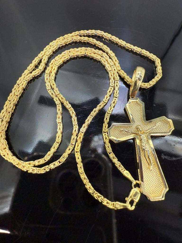 Prachtige 14k gouden koningsketting met kruis hanger, Ophalen of Verzenden, Nieuw, Goud