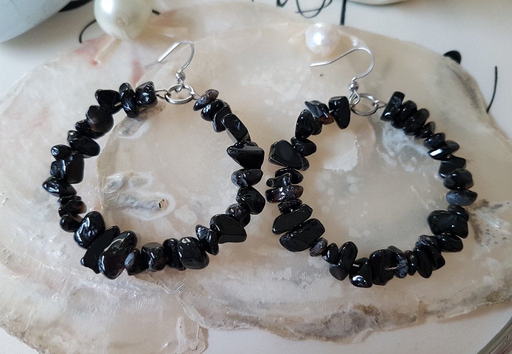 Natuursteen Oorbellen Hoops Onyx - Amethist -Bamboekoraal, Overige materialen, Hangers, Overige kleuren, Verzenden