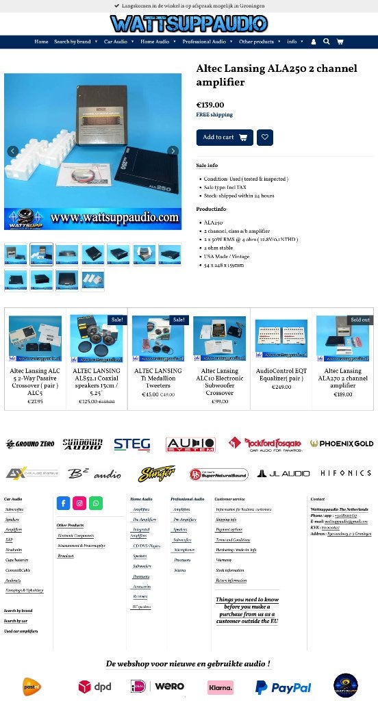 Altec Lansing ALA250 2 kanaals versterker / USA Made, Gebruikt, Ophalen of Verzenden, Support@alteclansing.com, .