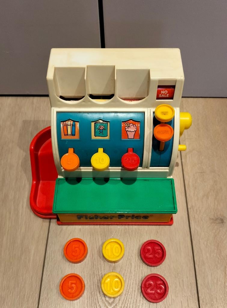 Fisher Price kassa - met 6 munten, Kinderen en Baby's, Speelgoed | Fisher-Price, Ophalen of Verzenden, Gebruikt, Speelset, Met geluid