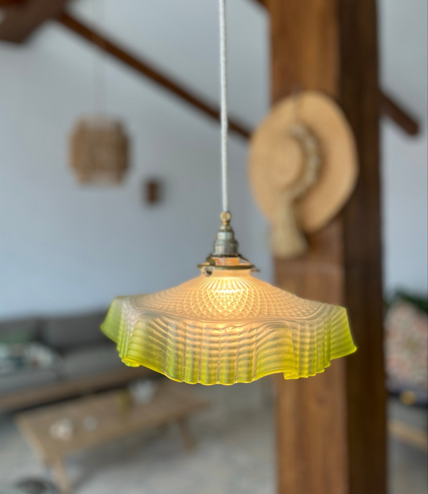 Green Moss Stijvolle vrij grote vintage hanglamp, Ophalen of Verzenden