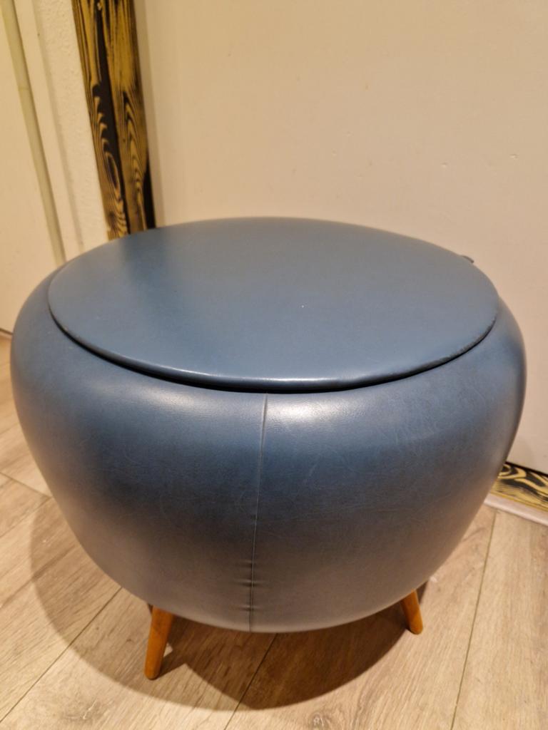 Retro Poef met Opbergruimte, Ophalen of Verzenden, Rond, Minder dan 50 cm, Minder dan 50 cm