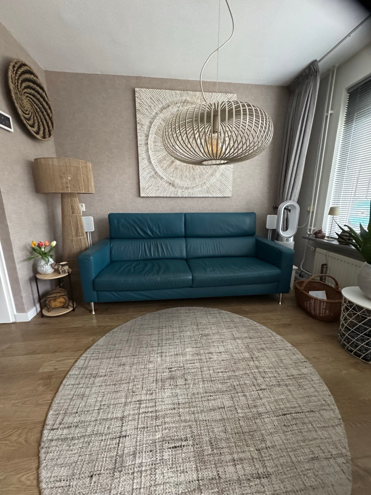 Comfortabele 2-zits bank in blauw leer montel, Ophalen, Gebruikt, 150 tot 200 cm, Tweepersoons