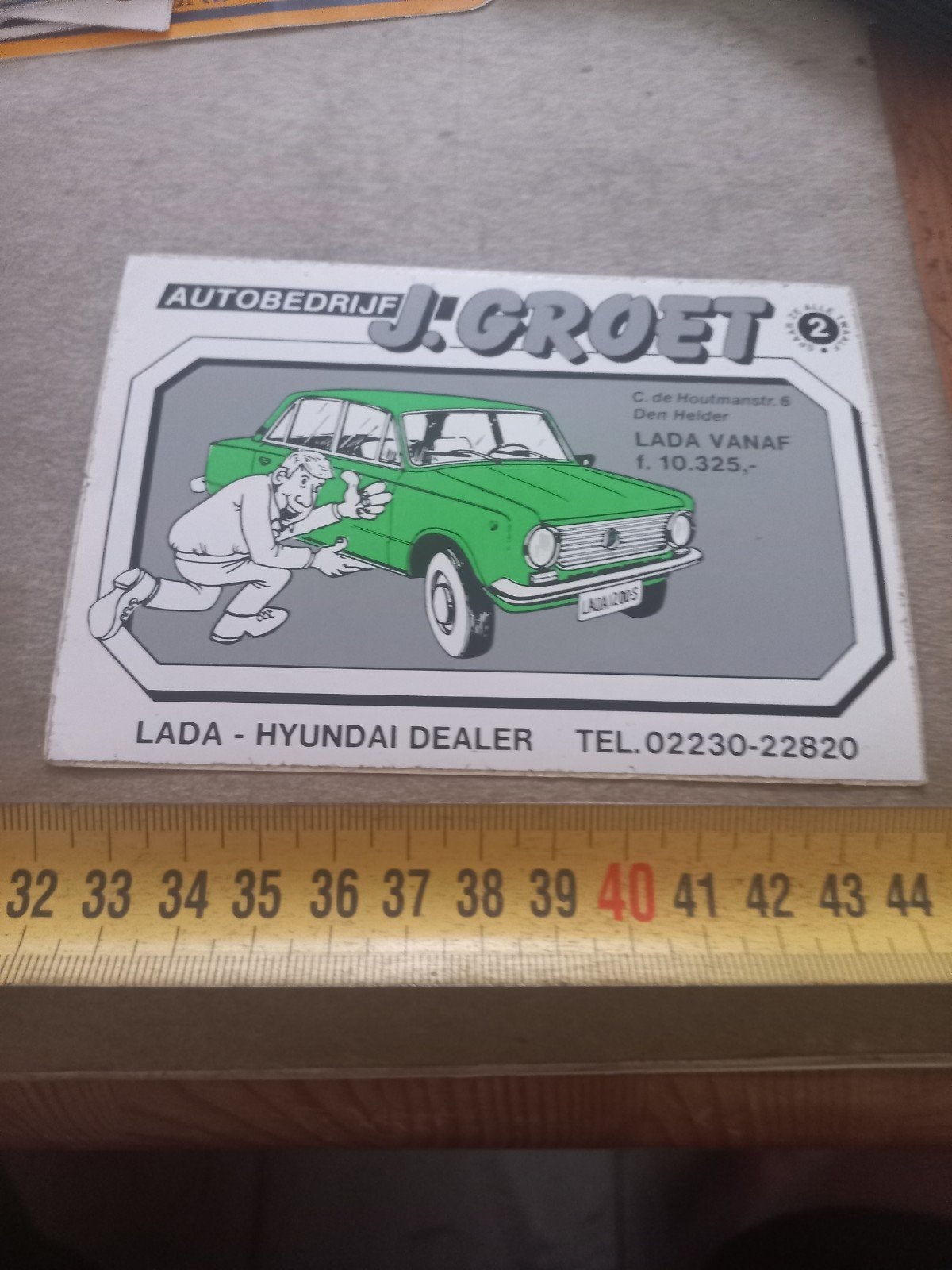 Vintage Autobedrijf J. Groet Lada Dealer Reclamesticker, Ophalen of Verzenden, Gebruikt
