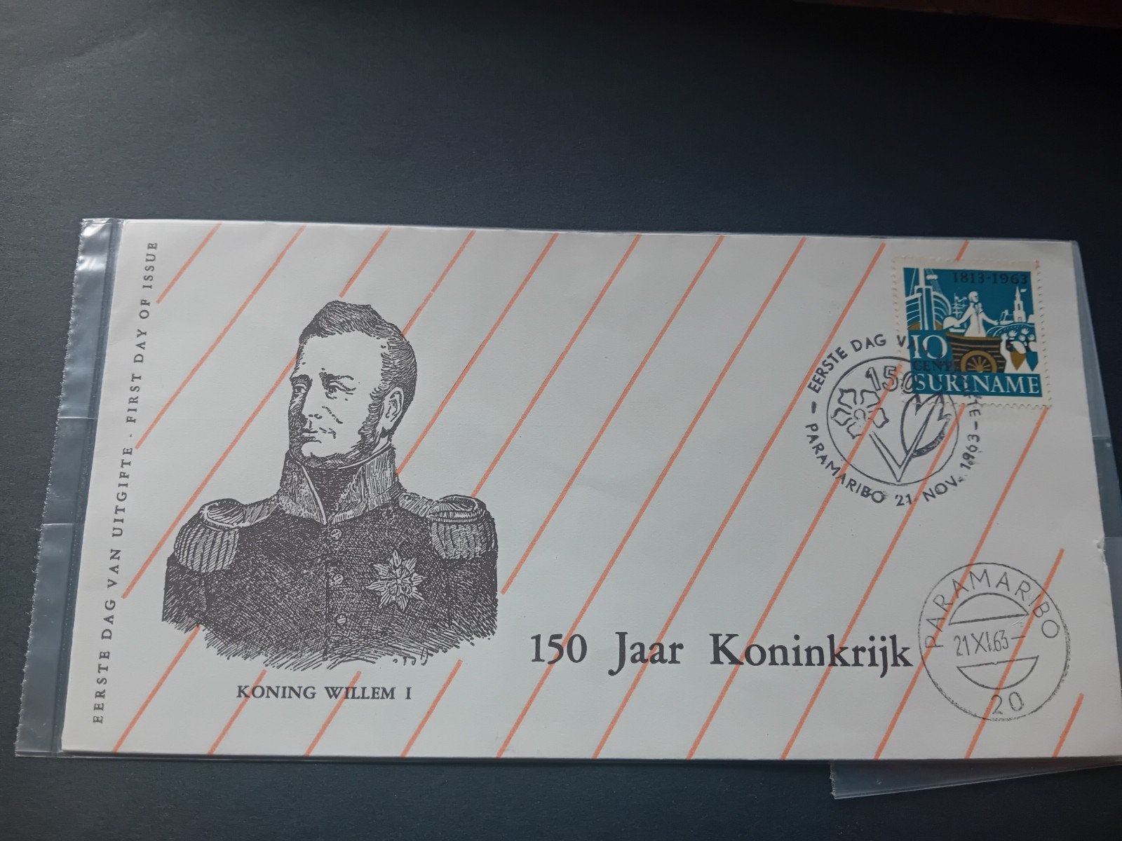 Eerste Dag Uitgifte Suriname 1963 - 150 Jaar Koninkrijk, Postzegels en Munten, Ophalen of Verzenden, Nederland