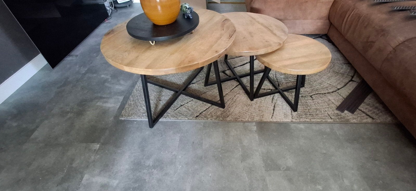 Set van 3 mango houten salontafels - Zo goed als nieuw, Huis en Inrichting, Tafels | Salontafels, Ophalen, 50 tot 100 cm, Rond