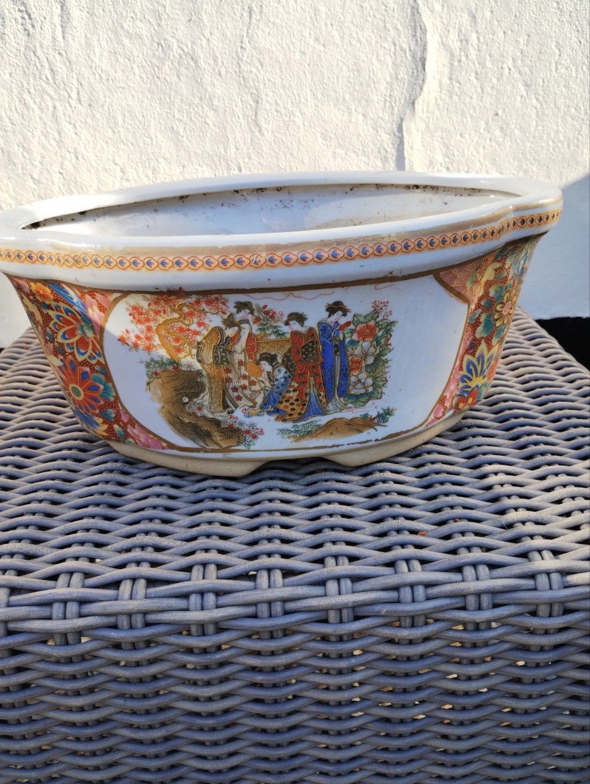 Ovale Chinese bloempot met gedetailleerde decoratie, Ophalen