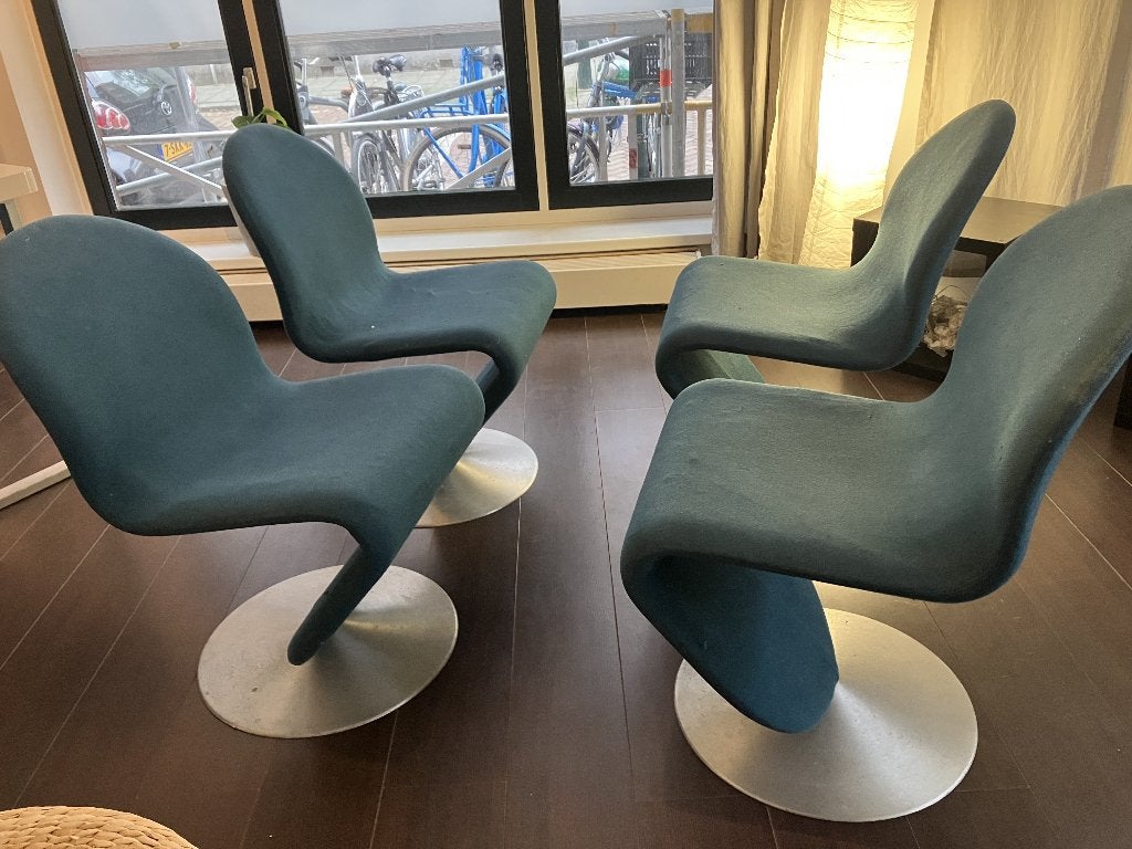 4 Verner Panton |  system 1-2-3 | eetkamer stoelen | blauw, Ophalen, Gebruikt, Blauw, Vier