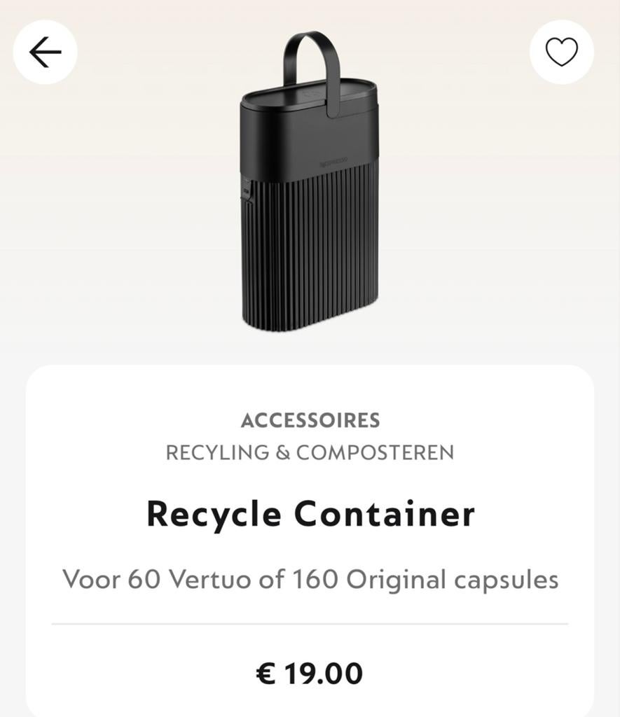 Nespresso Recycle Container vuilnisbak cups, Ophalen of Verzenden, Zo goed als nieuw, Nespresso, Reiniging en onderhoud