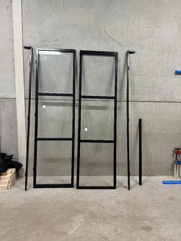 Luxe stalen dubbele scharnierdeur Zwart | 1455x2512mm| 24&25, Ophalen, Gebruikt, Binnendeur, Glas