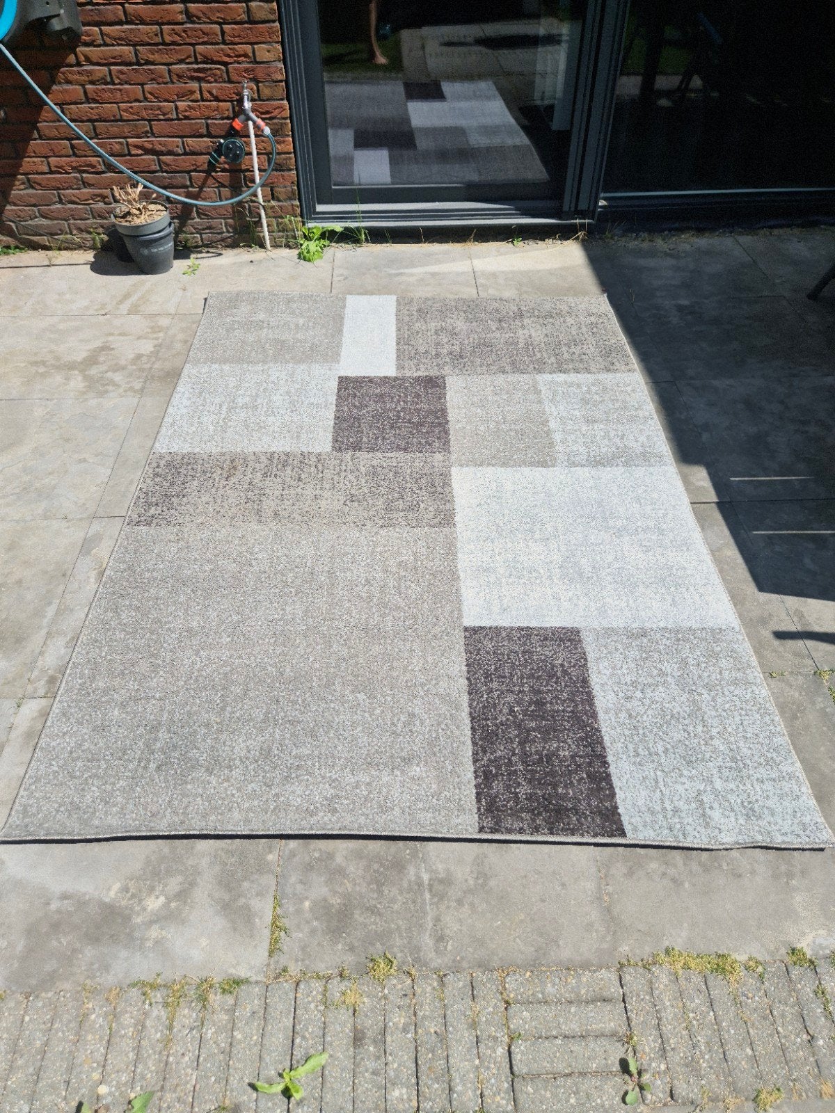 Vloerkleed met patchwork design - Grijs/Bruin, Ophalen, Gebruikt, Modern patchwork, 200 cm of meer