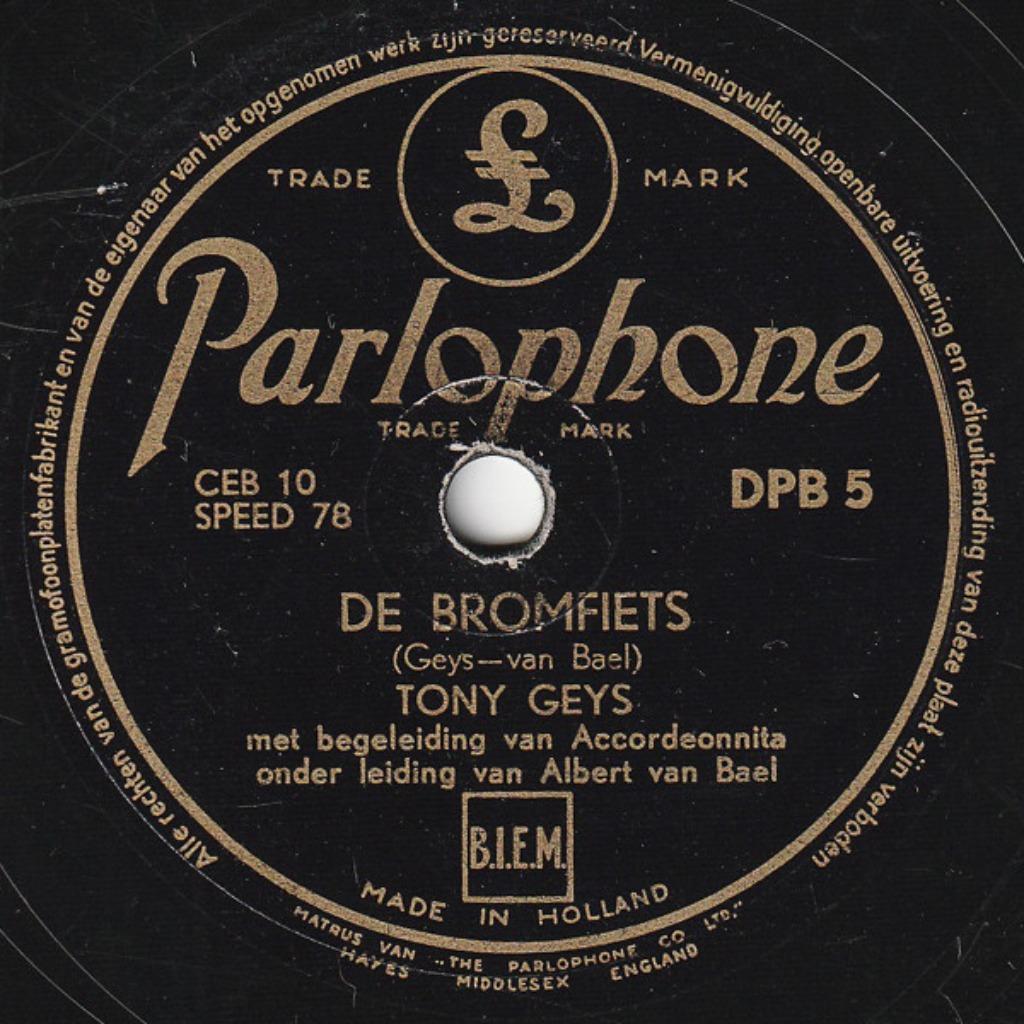 Tony Geys Albert van Bael – De Bromfiets Shellac, 10", 78, Cd's en Dvd's, Vinyl | Overige Vinyl, Ophalen, Gebruikt, 12 inch
