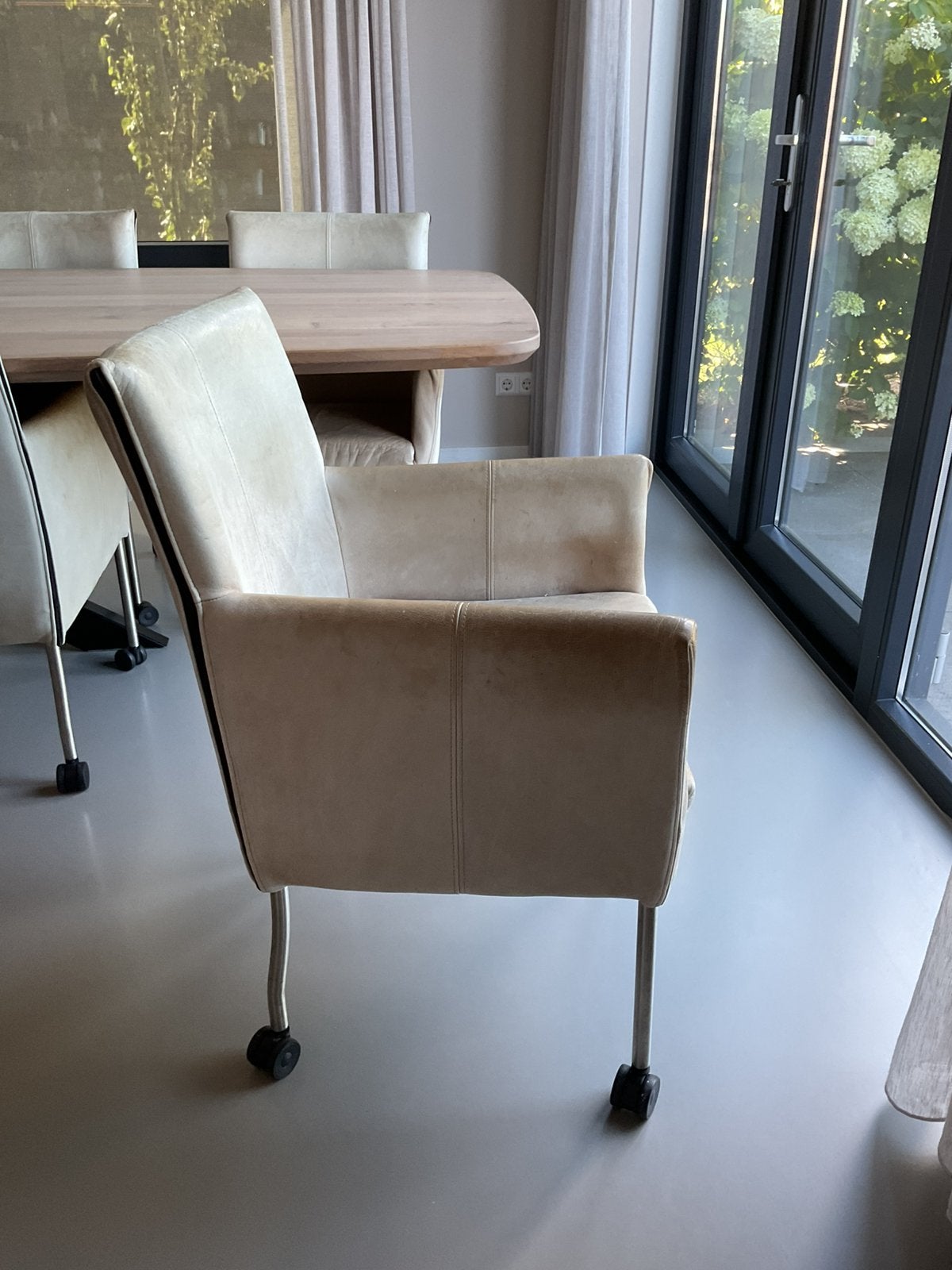 Leren eetkamerstoelen, Huis en Inrichting, Stoelen, Ophalen, Gebruikt, Overige kleuren, Leer