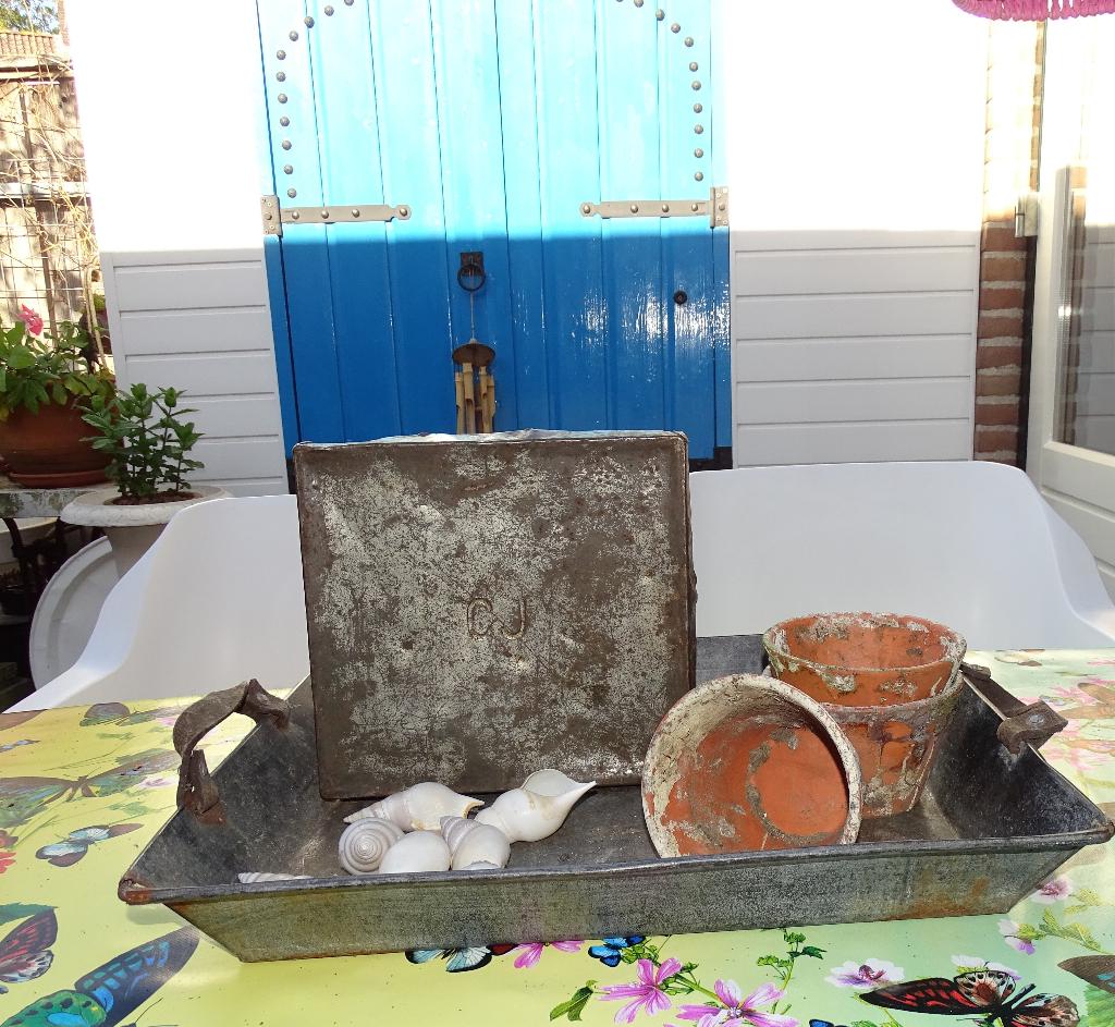 BROCANTE METALEN BLOEMISTEN DIENBLAD-KWEKEN KRUIDEN, Ophalen of Verzenden