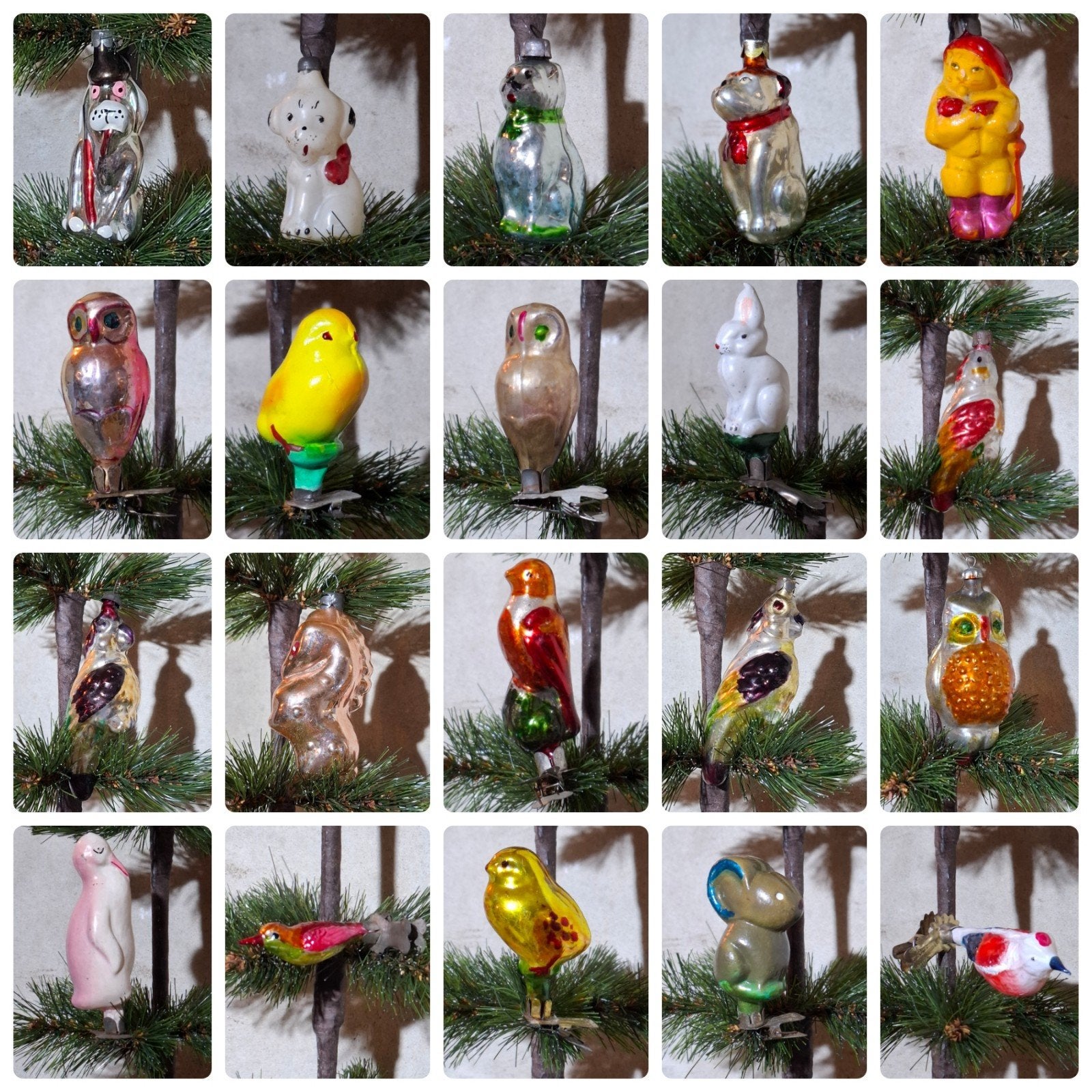 oude vintage ussr oostblok kerstballen piquin uil zwaan kat, Ophalen of Verzenden, N, T, V