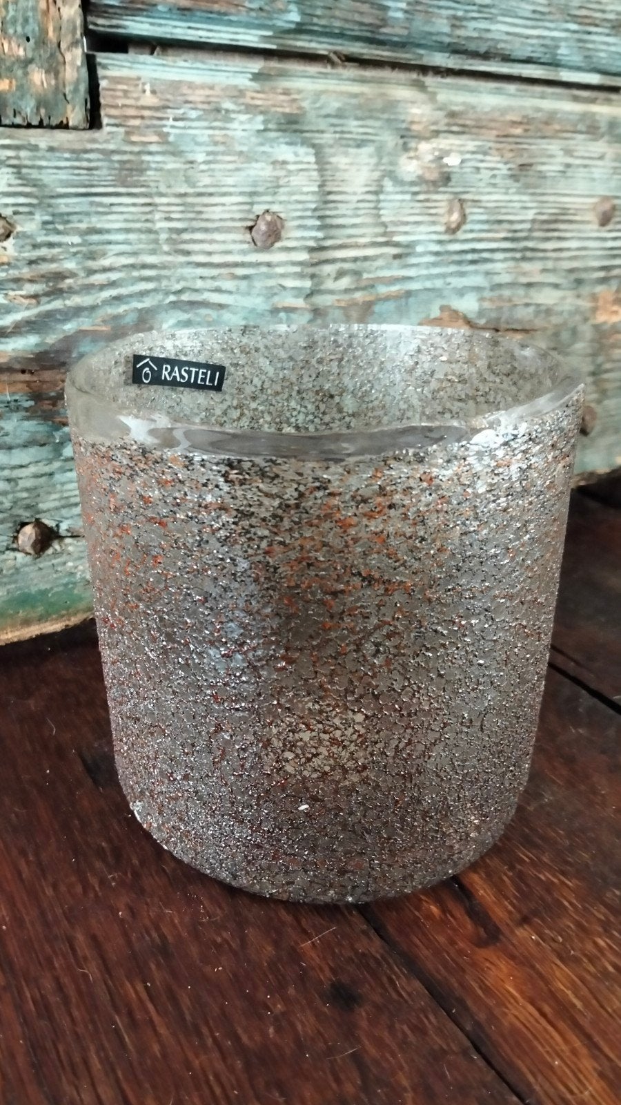 Brocante windlichtje kandelaar mooi reliëf bruin zilver, Ophalen of Verzenden