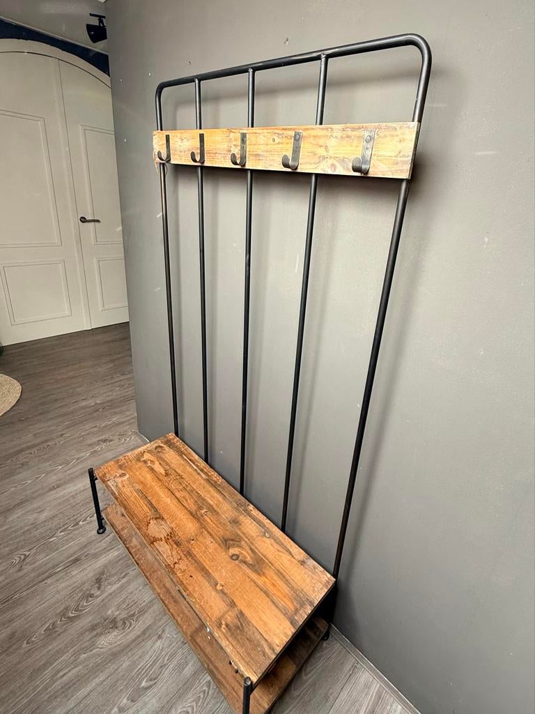 Houten kapstok met bankje, Huis en Inrichting, Woonaccessoires | Kapstokken, Ophalen, Gebruikt, Staande kapstok, 150 tot 200 cm
