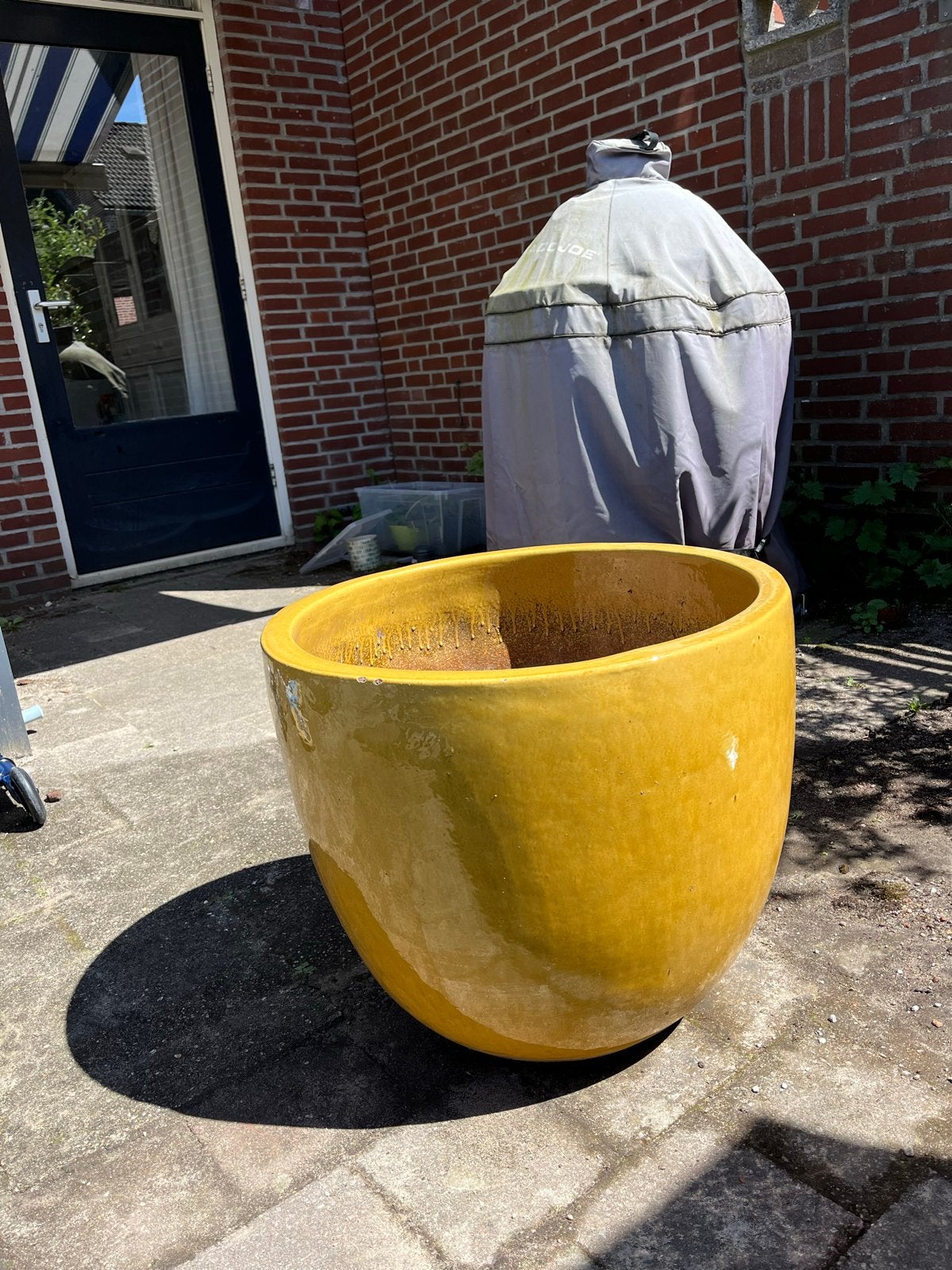 Grote gele bloempot, 60x50 cm, voor buiten, Tuin en Terras, Bloembakken en Plantenbakken, Ophalen, Overige materialen, Minder dan 60 cm