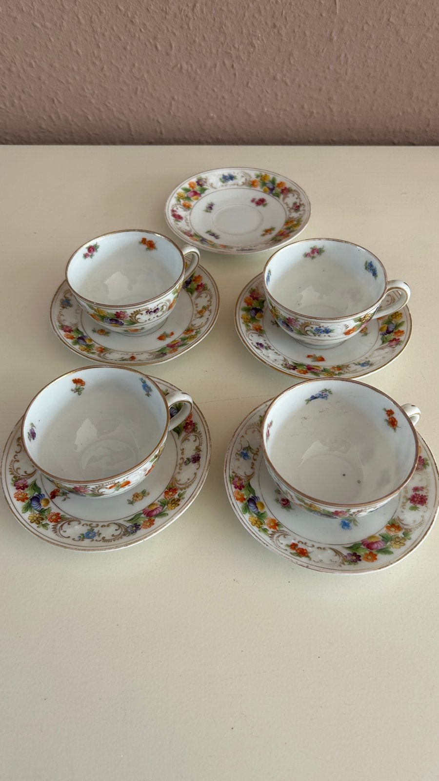 Vintage porseleinen theeservies met bloemmotief, Ophalen of Verzenden