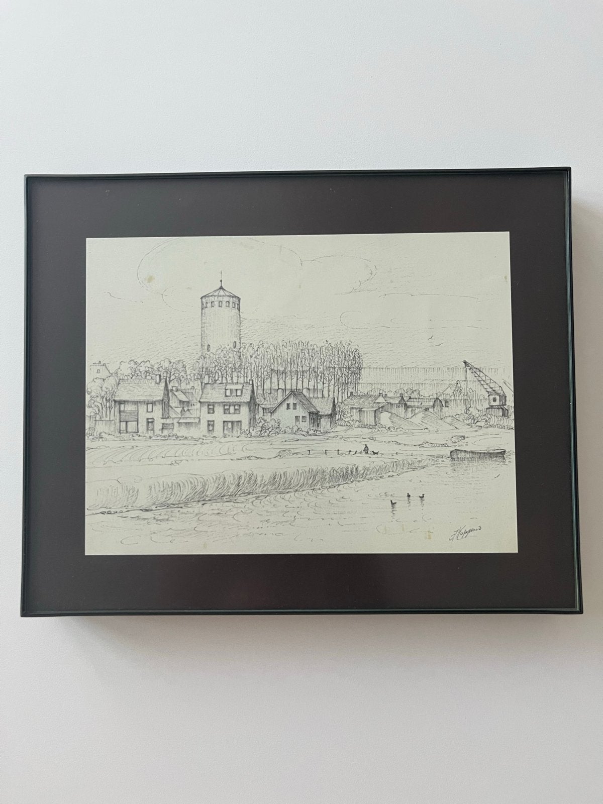 Set van 3 ingelijste tekeningen J.Kuppens van Stampersgat, Ophalen of Verzenden, Tekening, Pentekening, Gesigneerd