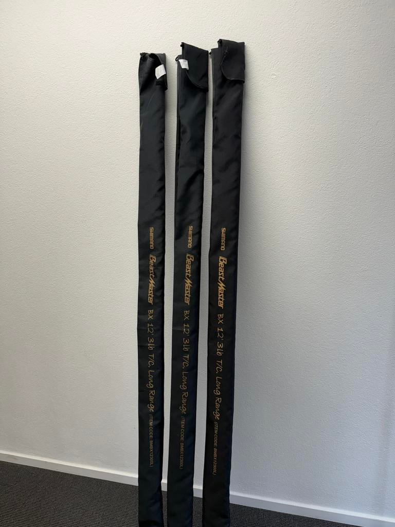 3x Shimano Beastmaster BX 12ft 3lb karperhengels + hoes, Ophalen, Zo goed als nieuw, Werphengel