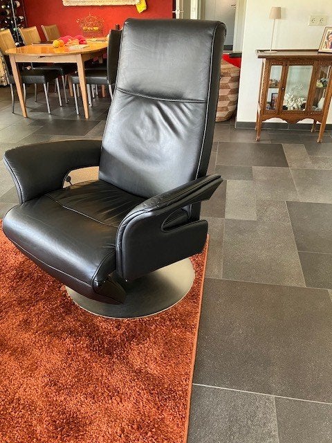 Leren Relaxfauteuil - Zwart, Draaibaar, Ophalen, Minder dan 75 cm, Modern, Comfort, Leer