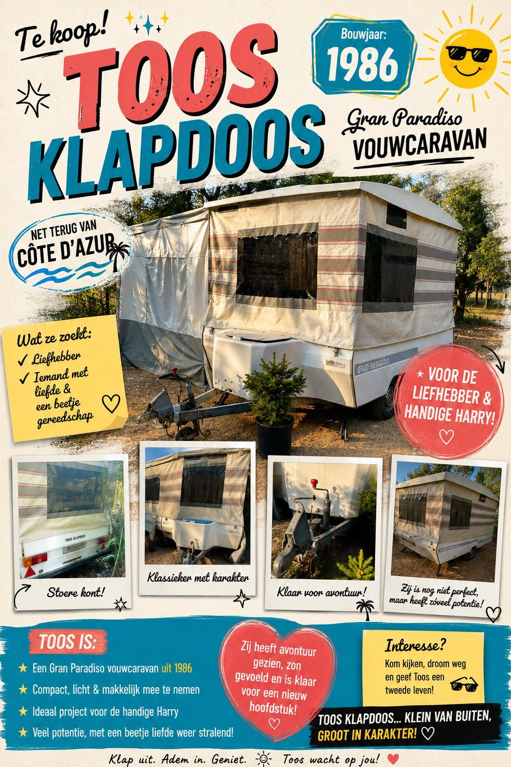 Gran Paradiso Vouwcaravan 1986. Compact & Snel opzetbaar, Treinzit, Tot en met 3, Tot 4 meter, Dwarsbed