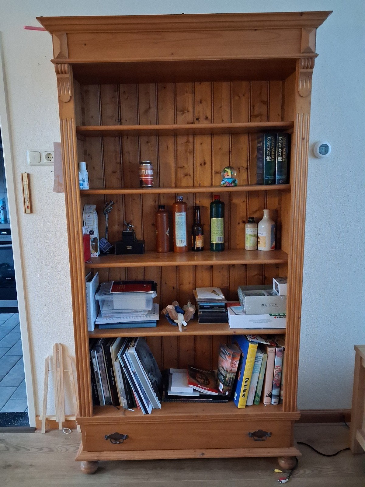 Grenen boekenkast met lade., Ophalen, Met plank(en), Gebruikt, 100 tot 150 cm