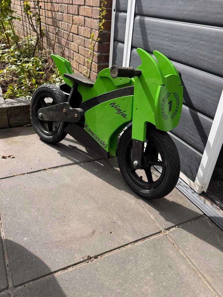 Unieke Houten Kawasaki Ninja Loopfiets-Een echte blikvanger, Ophalen of Verzenden, Gebruikt, Loopfiets