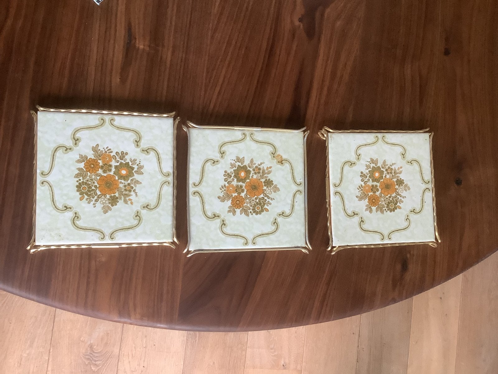 3x vintage onderzetters met tegel voor pannen, Ophalen of Verzenden, Zo goed als nieuw