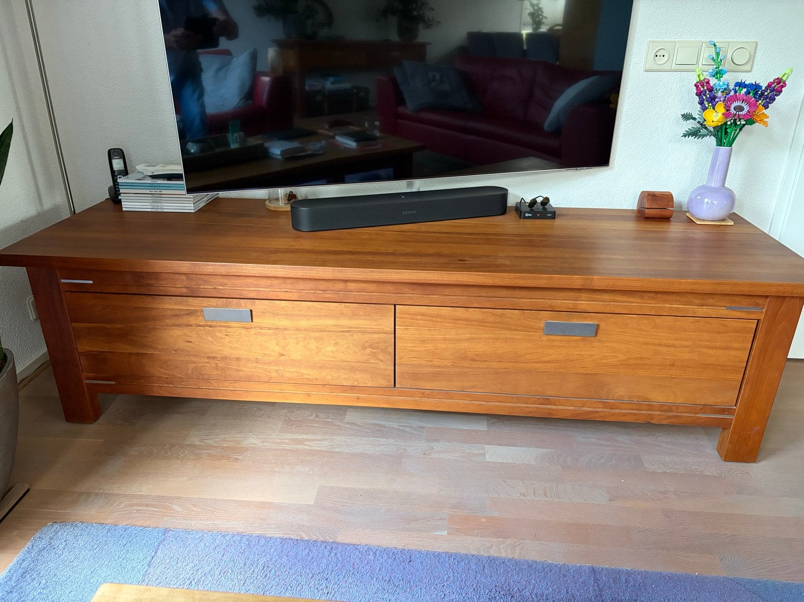 Kersenhouten tv-meubel met lade en klep, Huis en Inrichting, Kasten | Televisiemeubels, Ophalen, Gebruikt, 150 tot 200 cm, Minder dan 100 cm