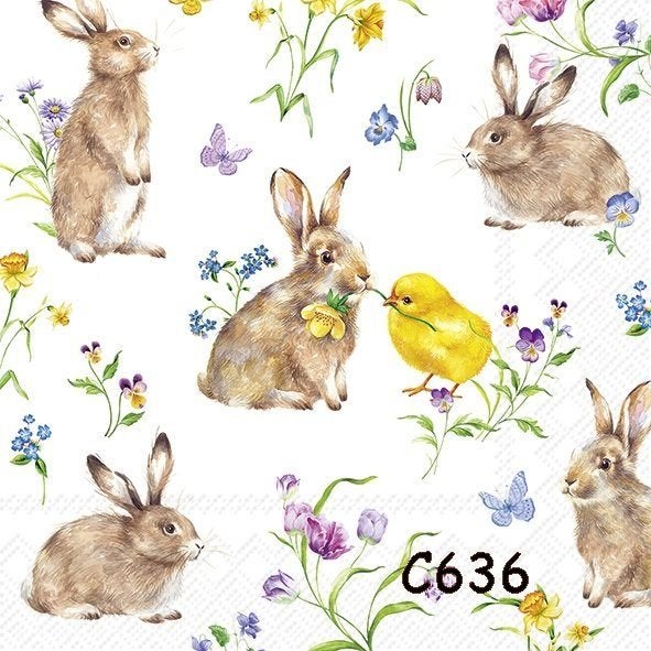 Servetten decoupage/bullet journal – haasje + kuiken C636, Verzenden, Nieuw