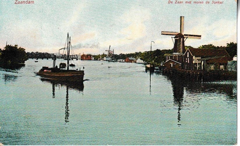 ZAANDAM - De ZAAN met de MOLEN JONKER, Verzamelen, Ophalen of Verzenden, 1920 tot 1940, Ongelopen, Noord-Holland