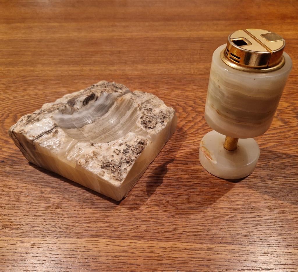 Vintage set van asbak en tafel aansteker, onyx marmer, Ophalen, Gebruikt, Aansteker