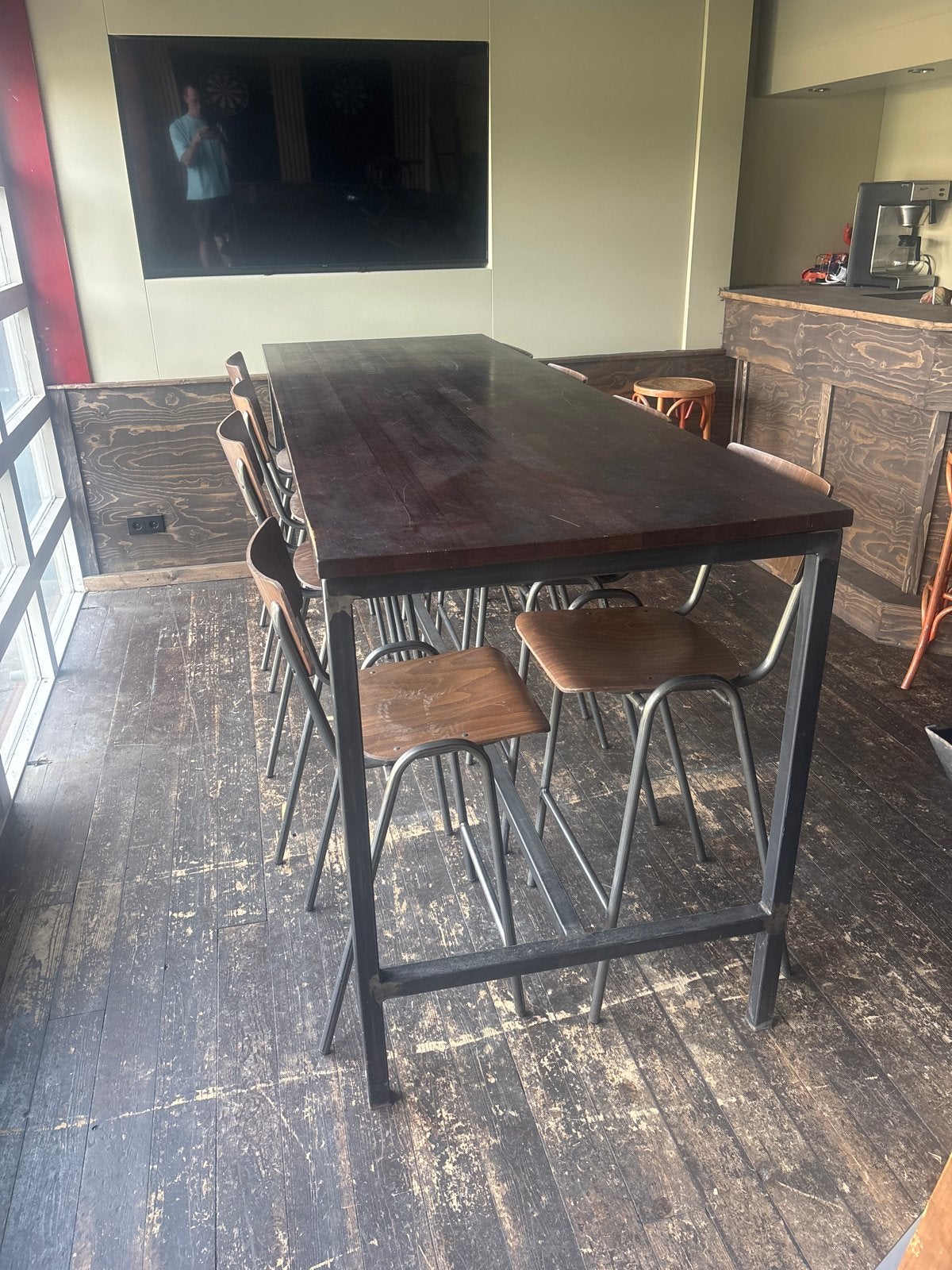 Bartafel met 8 krukken - 240x80x110 cm, Ophalen, 90 cm of meer, Hout, Gebruikt