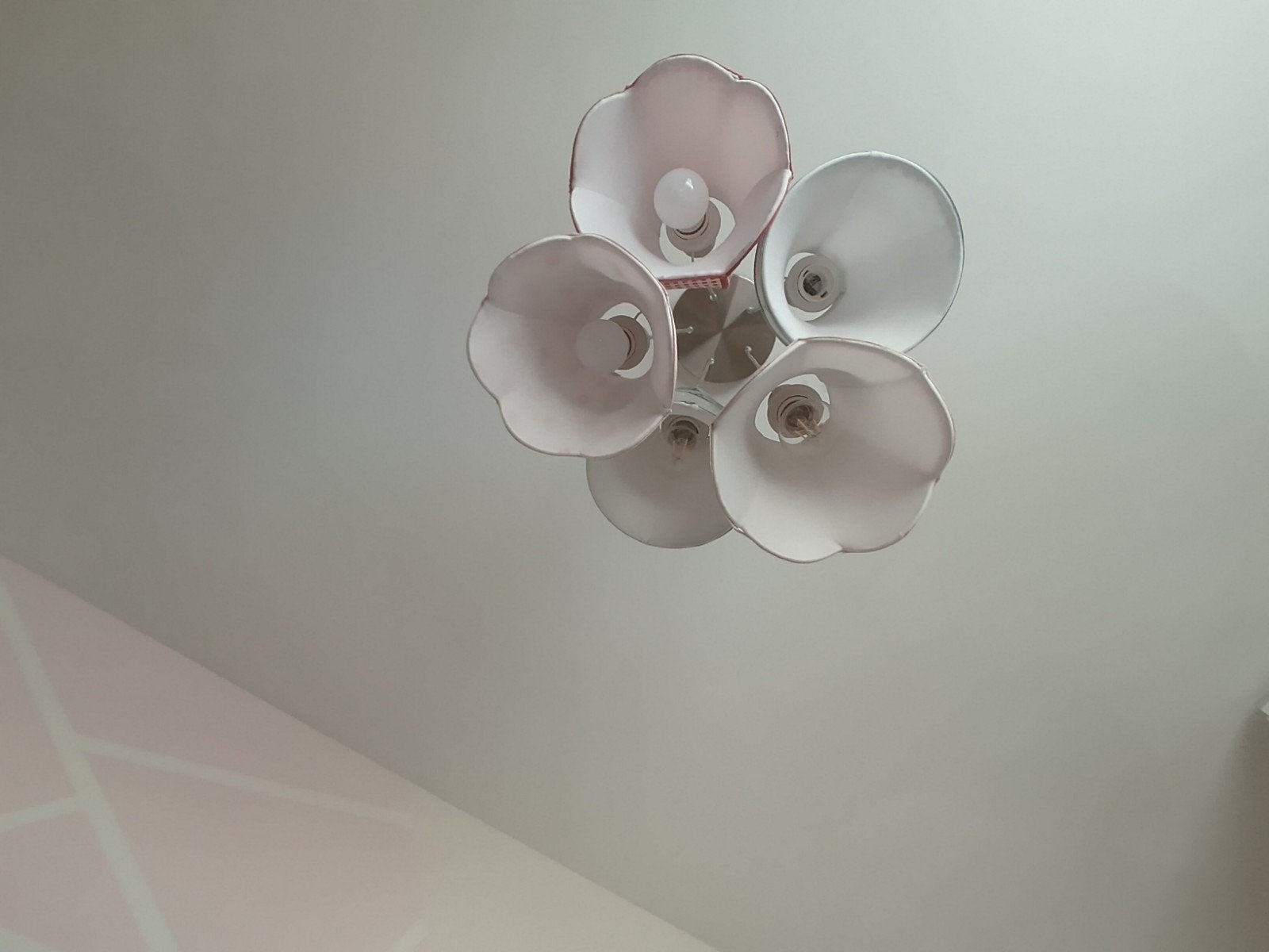 Leuke meisjes slaapkamer lamp - roze/wit, Gebruikt, Ophalen of Verzenden, Textiel, E14 (klein)