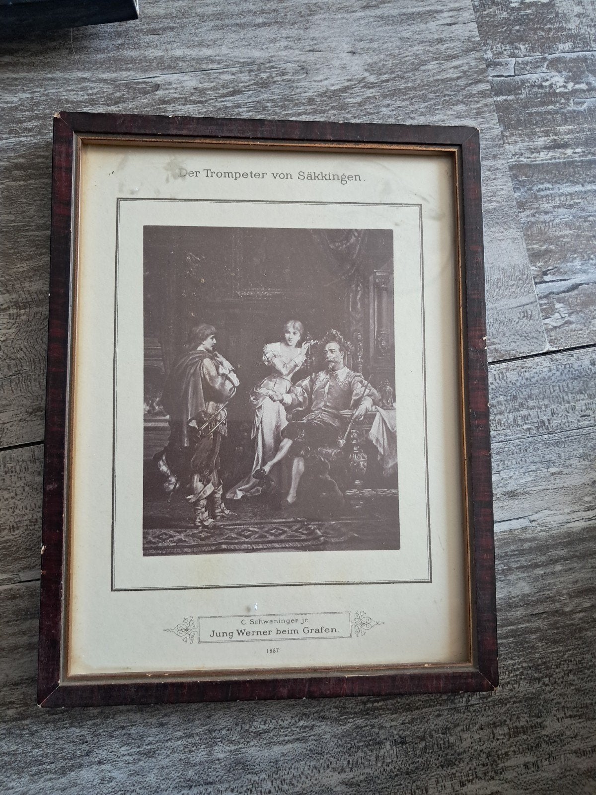 Antieke prent 'Der Trompeter von Säkkingen' - 1887, Ophalen of Verzenden, Print, Print/reproductie, Ingelijst
