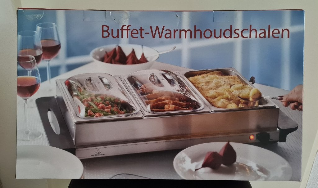 Buffet-warmhoudschalen RVS met verwarmingsplaat, Huis en Inrichting, Ophalen, Nieuw, 50 tot 100 cm, Minder dan 100 cm