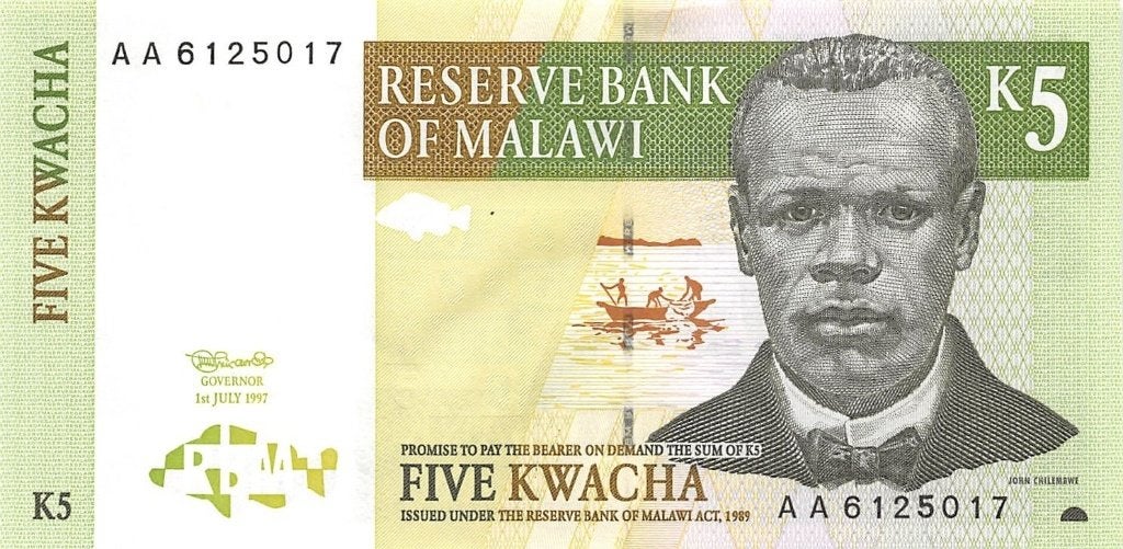Malawi 5 Kwacha 1997 Unc pn 36a, Ophalen of Verzenden, Overige landen, Los biljet